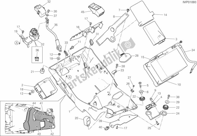 All parts for the Battery Holder of the Ducati Multistrada 1260 S ABS Thailand 2019